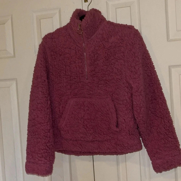 ShineStar Fushia pink plush Teddy Fuzzy Sherpa half zip Sweatshirt Sz L - Picture 12 of 15